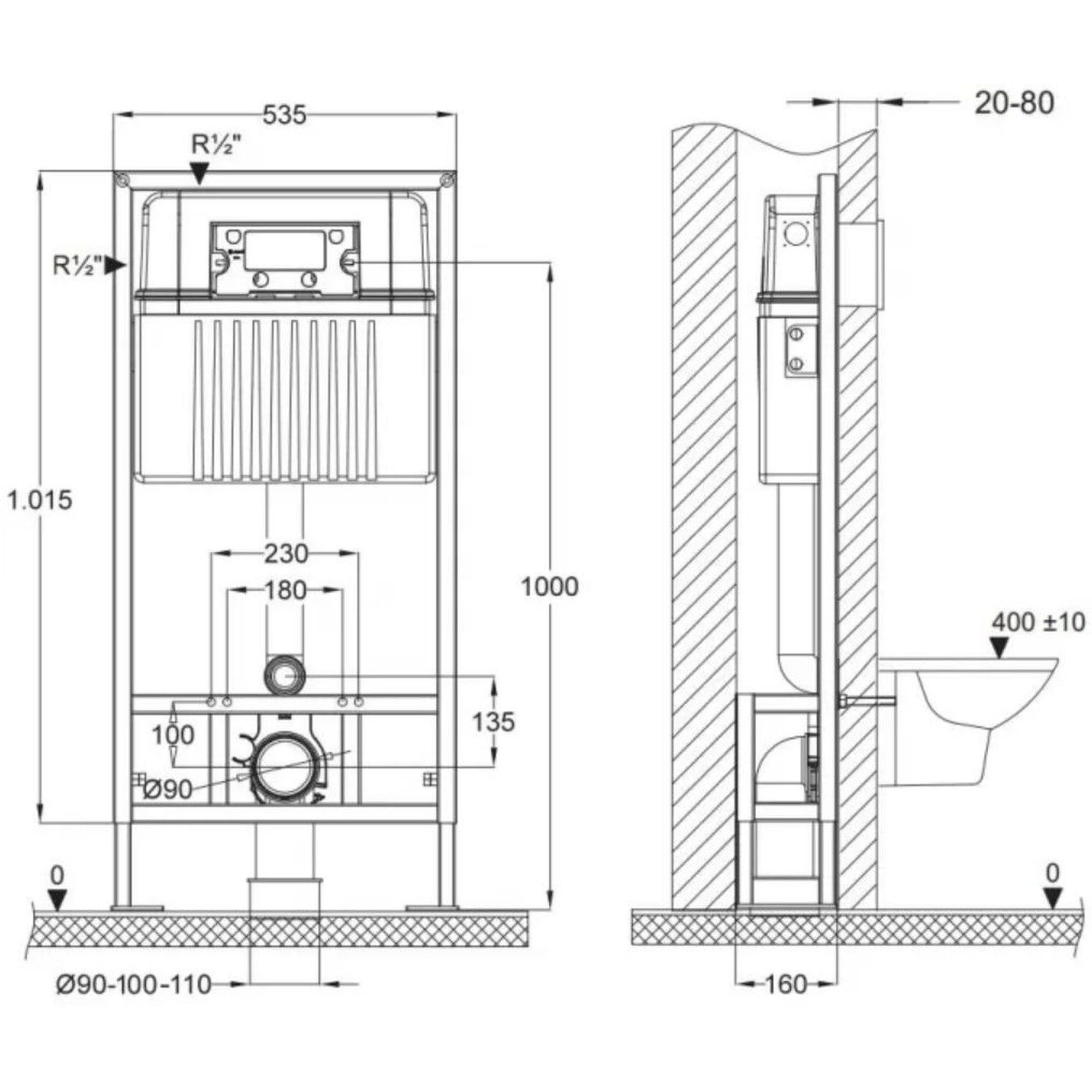 Инсталляция для унитаза BETTOSERB sava free standing, клавиша смыва белый глянец/хром глянец