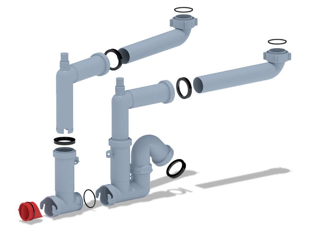 Cифон для мойки АНИ Пласт F серия F3520 1 1/2 дюйма 40 мм двойной с отводом для стиральной машины без выпуска