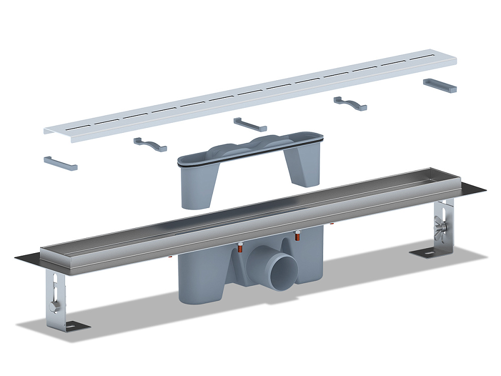 Трап линейный из нержавеющей стали АНИ Пласт TL2565M выпуск 50 мм решётка Киль матовая 650 мм