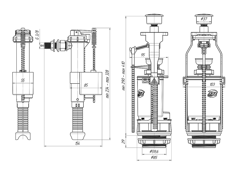 Набор с боковой подводкой АНИ Пласт WC8040C 3/8 дюйма с латунным штуцером кнопка хром