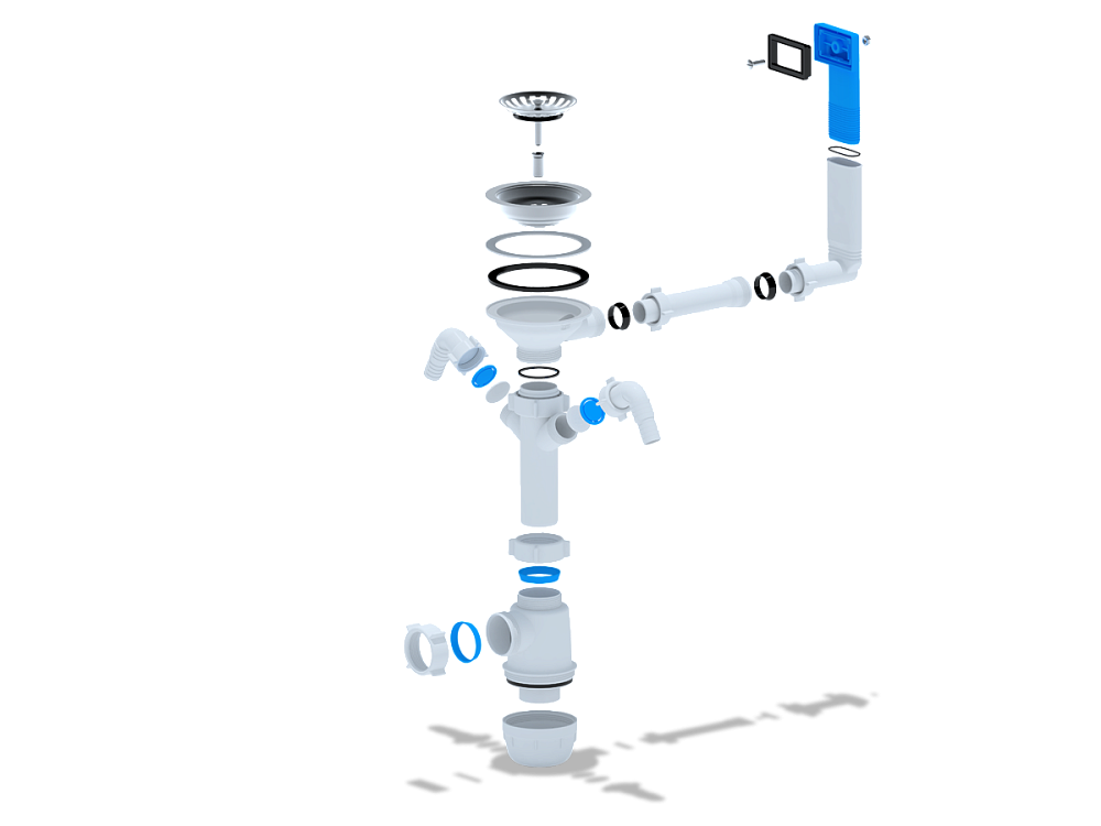 Сифон для мойки АНИ Пласт Грот A0146 3 1/2 дюйма 40 мм с жестким переливом и двумя отводами для стиральной машины