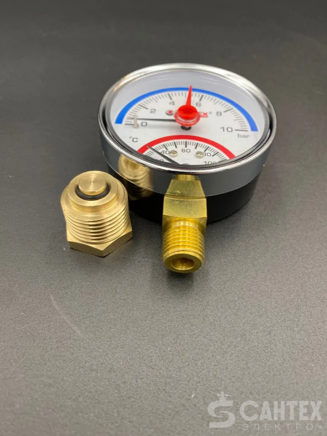 Термоманометр радиальный (нижнее подключение),63 мм, 10 бар, VALFEX, арт.VF.TMN.63.012.10