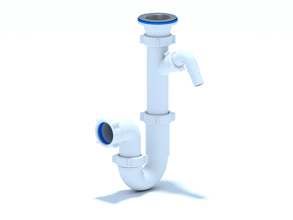 Сифон для мойки АНИ Пласт D1000 1 1/2 дюйма 40 мм прямоточный с отводом для стиральной машины