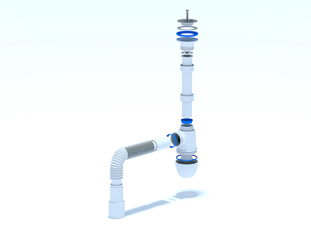 Сифон для раковины АНИ Пласт C1015 1 1/4 дюйма 40 мм с гибкой трубой 40х40/50 мм