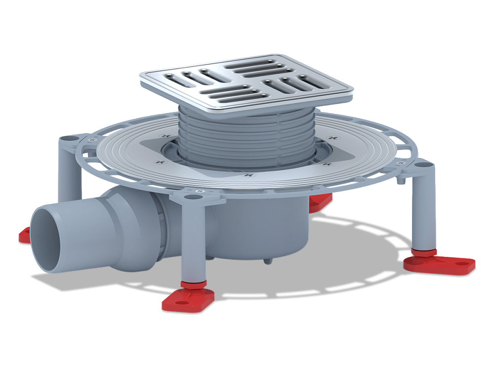 Трап для душа АНИ Пласт TVZ5614M DN50 горизонтальный регулируемый с комбинированным затвором, решёткой и обрешеткой из нержавеющей стали 120х120 мм