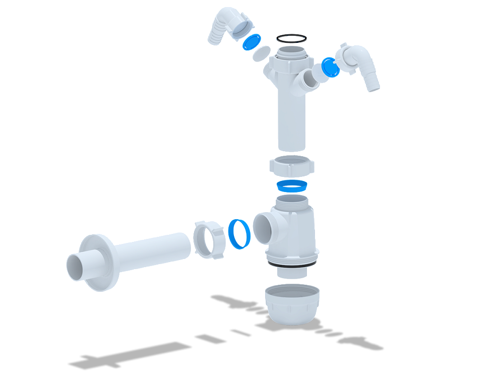 Сифон для мойки АНИ Грот A1120 без выпуска с двумя отводами для стиральной машины 1 1/2 дюйма 40 мм