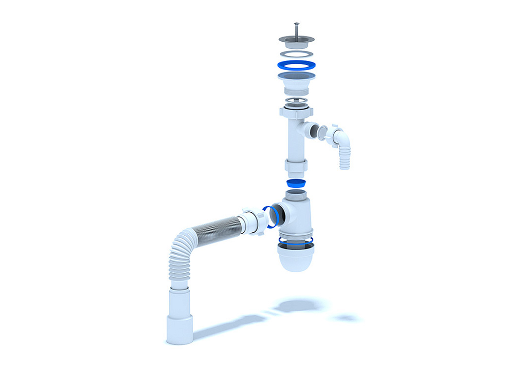 Сифон для раковины АНИ Пласт C1315 1 1/4 дюйма 40 мм с отводом для стиральной машины с гибкой трубой 40х40/50 мм
