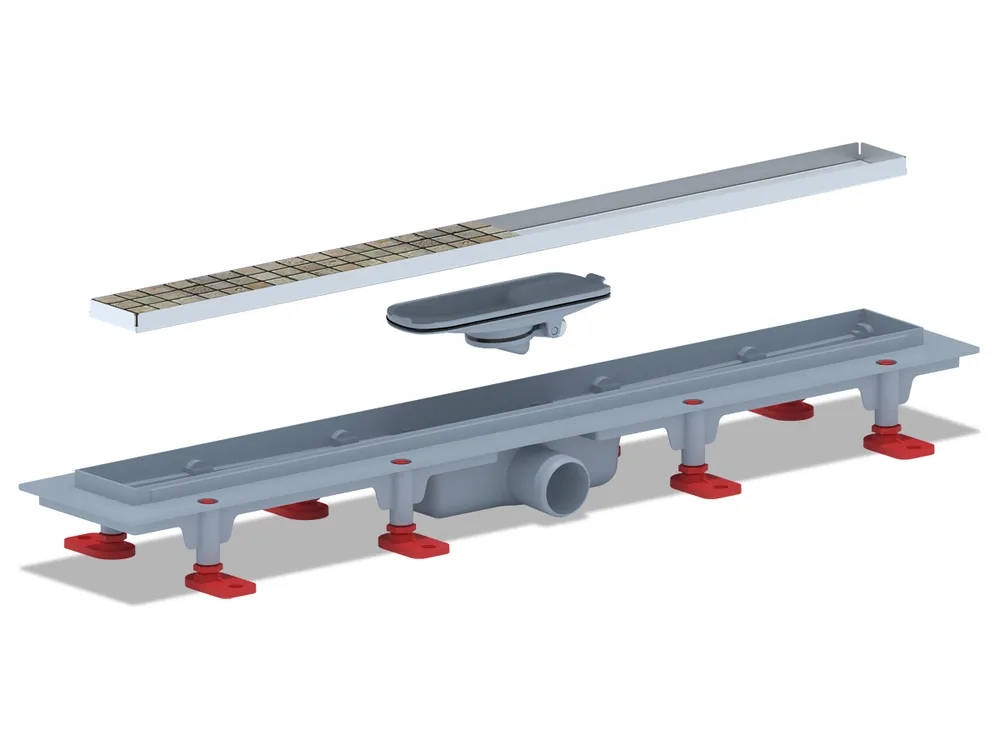 Трап линейный пластиковый АНИ Пласт TLQ1065 DN40 с сухим затвором и матовой решёткой под плитку МОЛ 650х62 мм