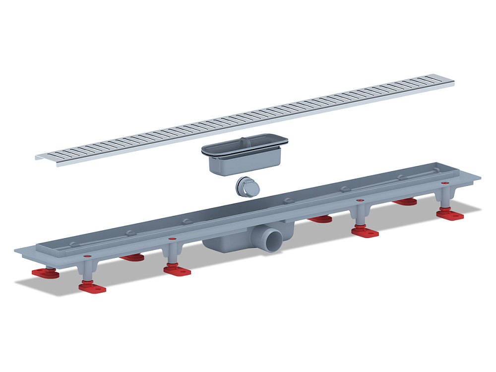 Трап линейный пластиковый АНИ Пласт TL1485M выпуск 40 мм решётка Бимс матовая нержавеющая сталь 850 мм