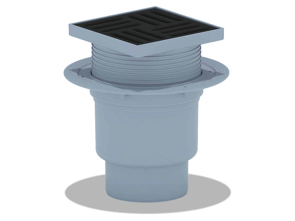 Трап для душа АНИ Пласт TQ1716 DN110 вертикальный регулируемый с сухим затвором и решёткой из чугуна 150х150 мм