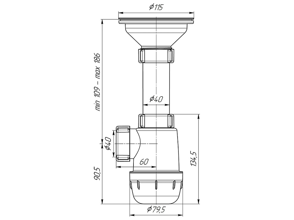 Сифон для мойки АНИ Пласт Грот A0150 3 1/2 дюйма 40 мм