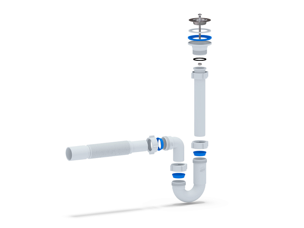Сифон для раковины АНИ Пласт DB1010 1 1/4 дюйма 32 мм прямоточный с гибкой трубой 32х40 мм