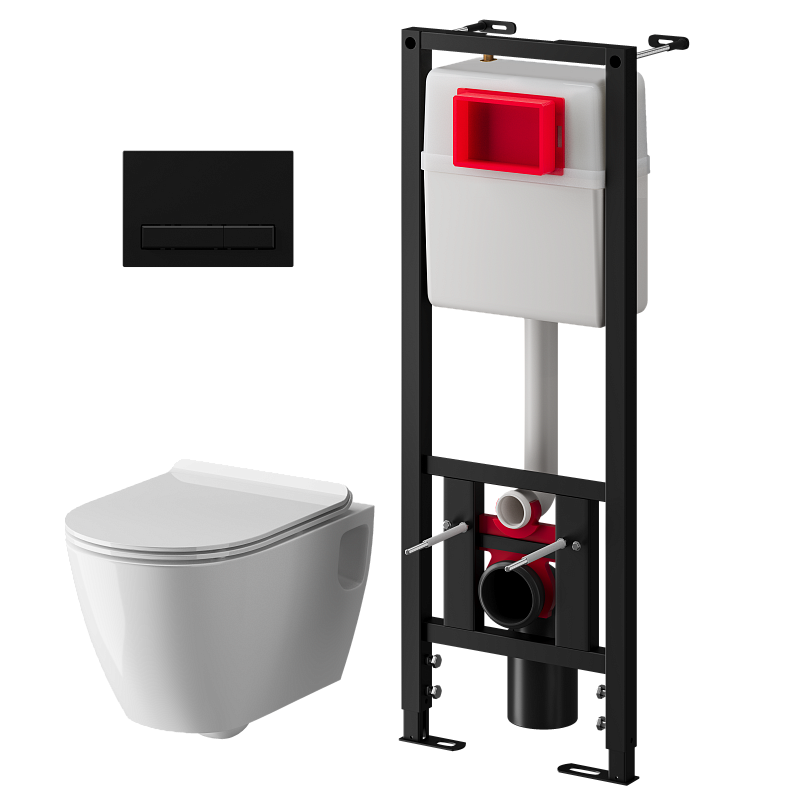 Набор инсталляции 40 см АНИ Пласт WN4 1433 Art с безободковым унитазом, с сиденьем микролифт, с прямоугольной черной клавишей WP1433