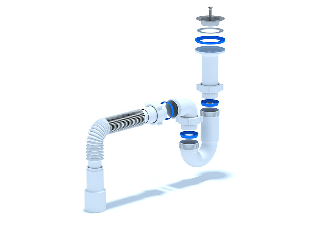 Сифон для мойки АНИ Пласт D0515 1 1/2 дюйма 40 мм прямоточный с гибкой трубой 40х40/50 мм