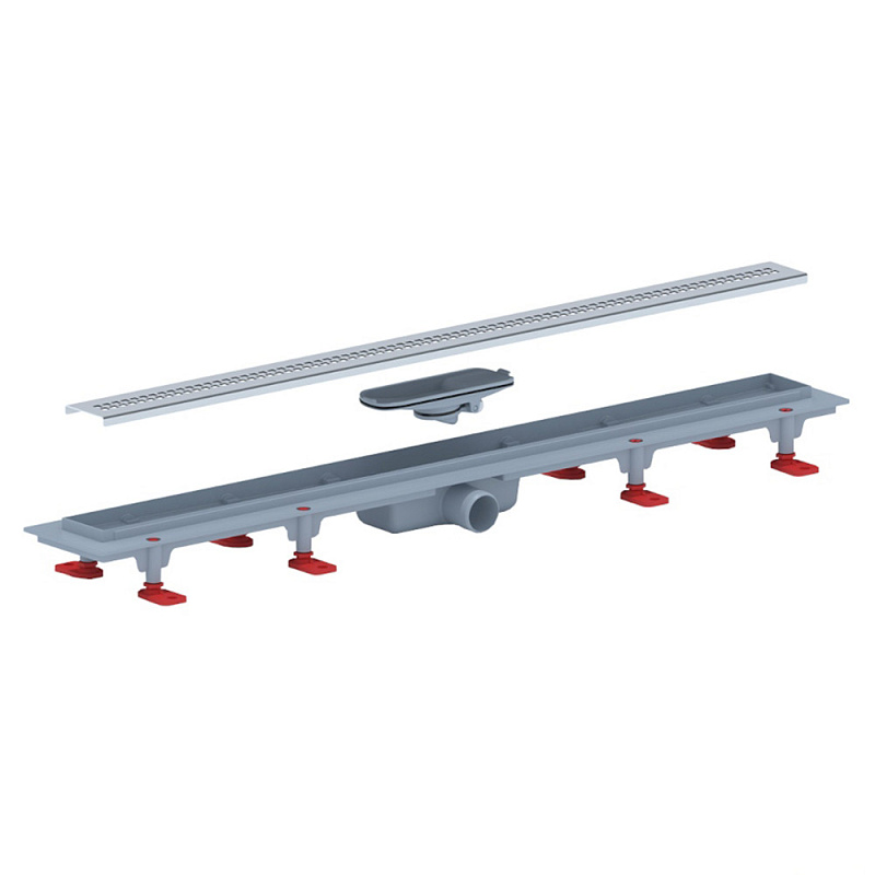 Трап линейный пластиковый АНИ Пласт TLQ1285M DN40 с сухим затвором и матовой решёткой Риф 850х62 мм