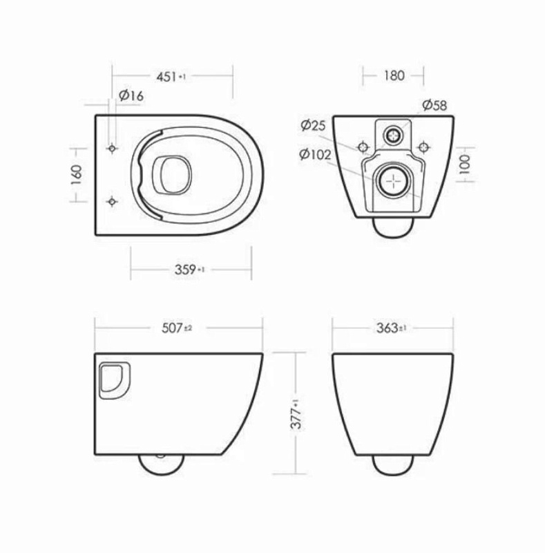 Набор инсталляции 40 см АНИ Пласт WN4 1433 Art с безободковым унитазом, с сиденьем микролифт, с прямоугольной черной клавишей WP1433