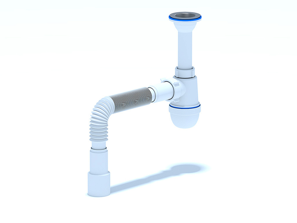 Сифон для мойки АНИ Пласт C0515 1 1/2 дюйма 40 мм с литым выпуском и гибкой трубой 40х40/50 мм