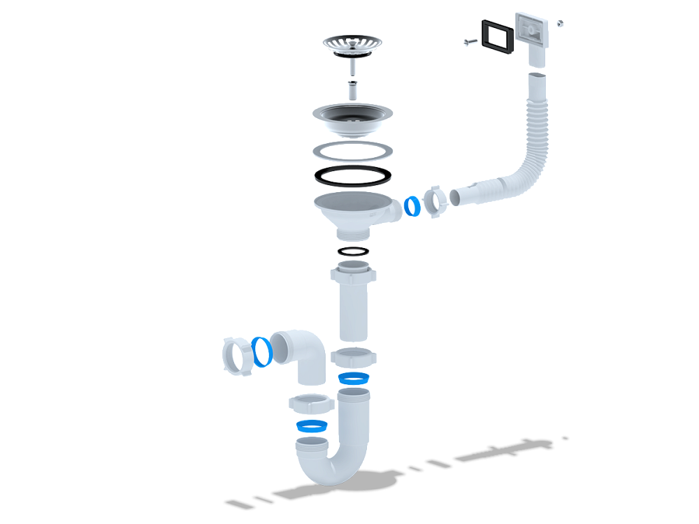Сифон для мойки АНИ Пласт D0145S 3 1/2 дюйма 40 мм прямоточный с гибким переливом