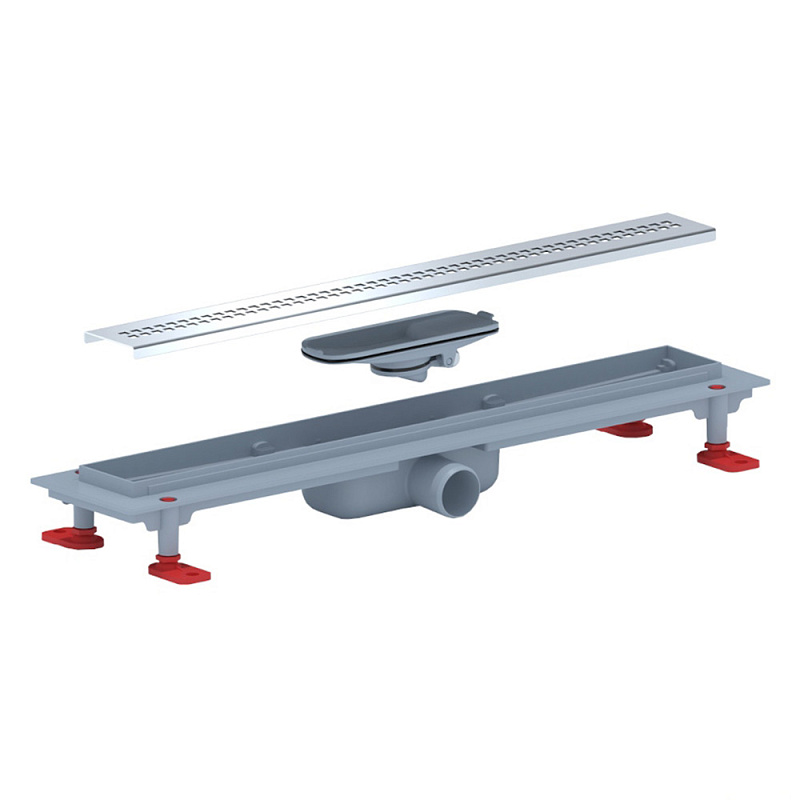 Трап линейный пластиковый АНИ Пласт TLQ1255G DN40 с сухим затвором и глянцевой решёткой Риф 550х62 мм