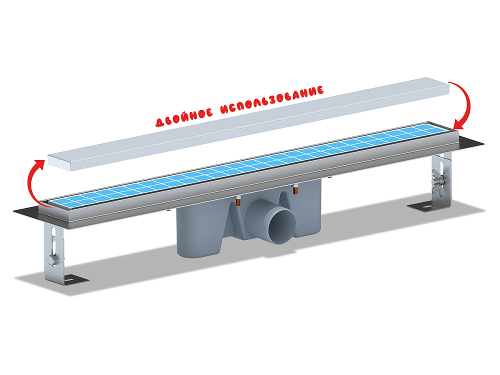 Трап линейный из нержавеющей стали АНИ Пласт TL2065 выпуск 50 мм под плитку 650 мм