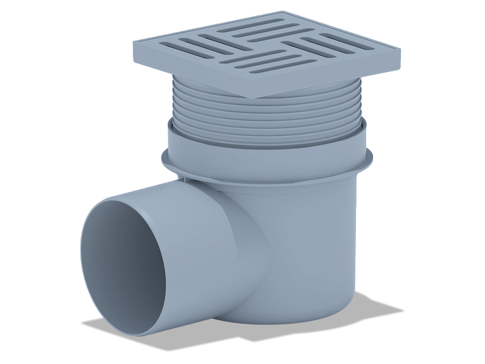 Трап для душа АНИ Пласт TQ1610 DN110 горизонтальный регулируемый с сухим затвором и решёткой из пластика 150х150 мм