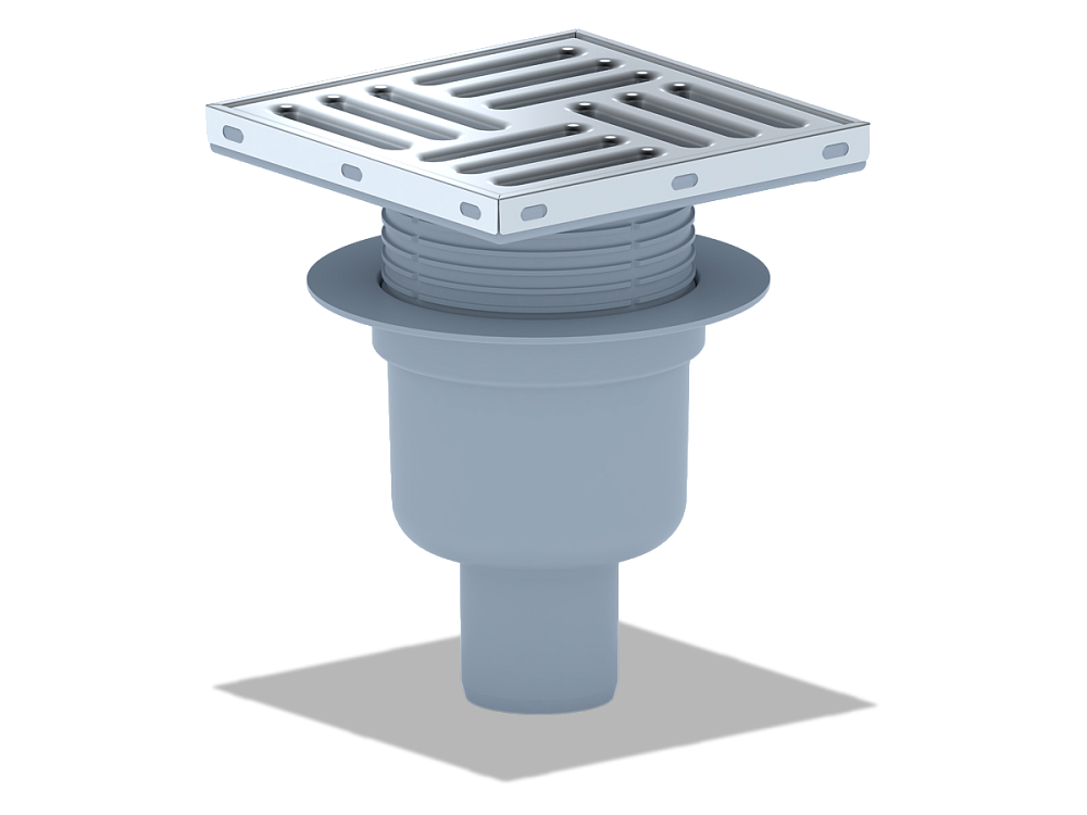 Трап для душа АНИ Пласт TQ5712 DN50 вертикальный регулируемый с сухим затвором и решёткой из нержавеющей стали 150х150 мм