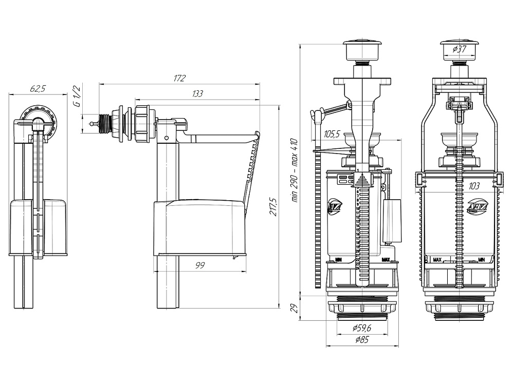 Набор с боковой подводкой АНИ Пласт WC3050 1 1/2 дюйма с пластиковым штуцером двойная кнопка эконом белая