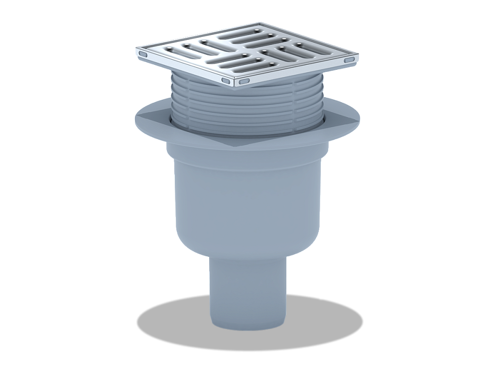 Трап для душа АНИ Пласт TQ5702 DN50 вертикальный регулируемый с сухим затвором и решёткой из нержавеющей стали 100х100 мм