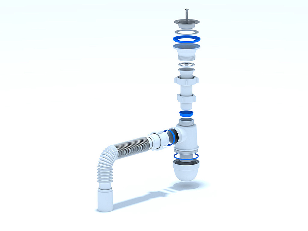 Сифон для мойки АНИ Пласт C0105 1 1/2 дюйма 40 мм с гибкой трубой 40х40 мм