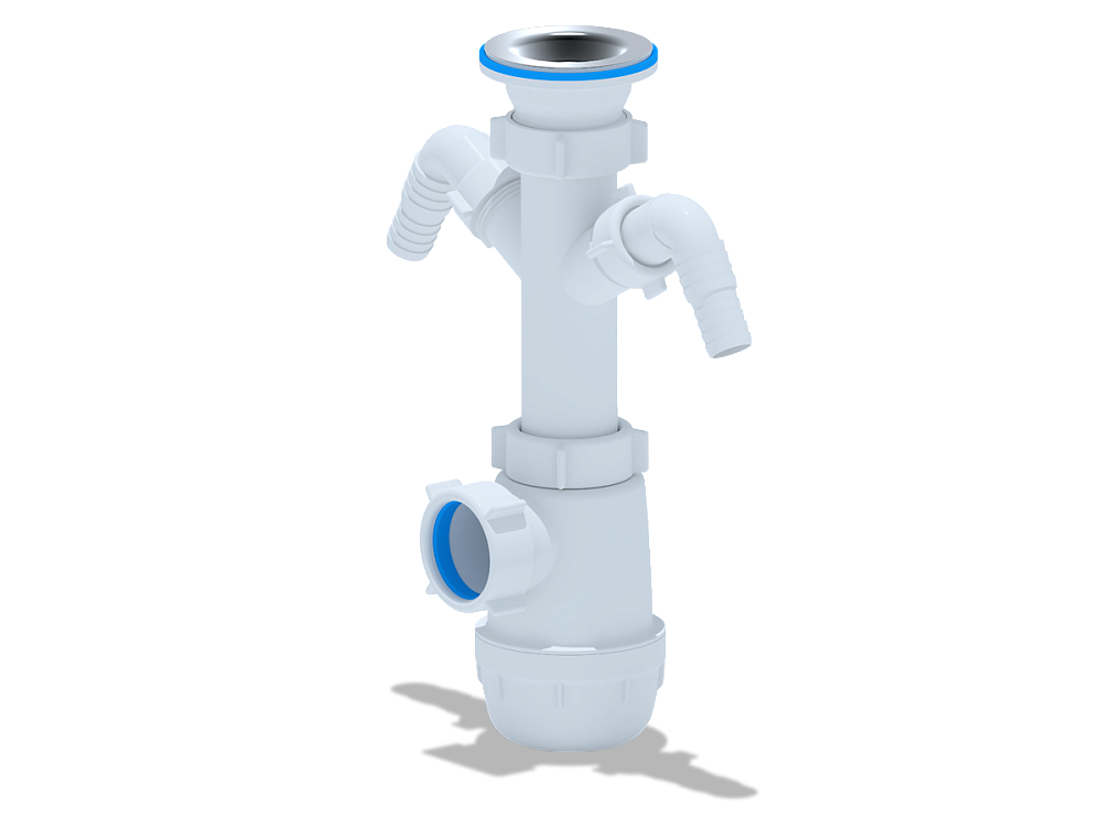 Сифон для мойки АНИ Пласт Грот A1100 1 1/2 дюйма 40 мм с двумя отводами для стиральной машины