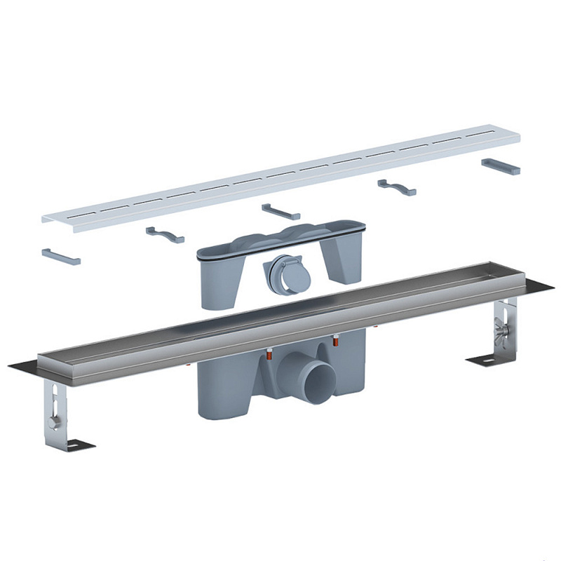 Трап линейный из нержавеющей стали АНИ Пласт TLZ2565M DN50 с комбинированным затвором и матовой решёткой Киль 650х65 мм