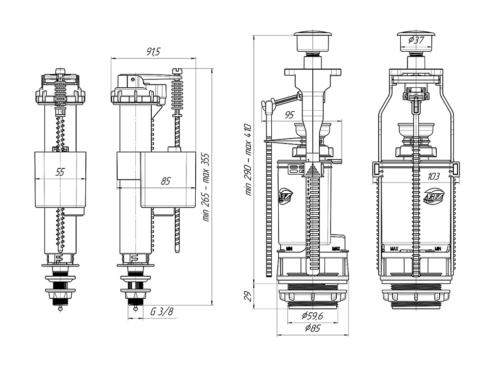 Набор с нижней подводкой АНИ Пласт WC8530C 3/8 дюйма с пластиковым штуцером кнопка хром