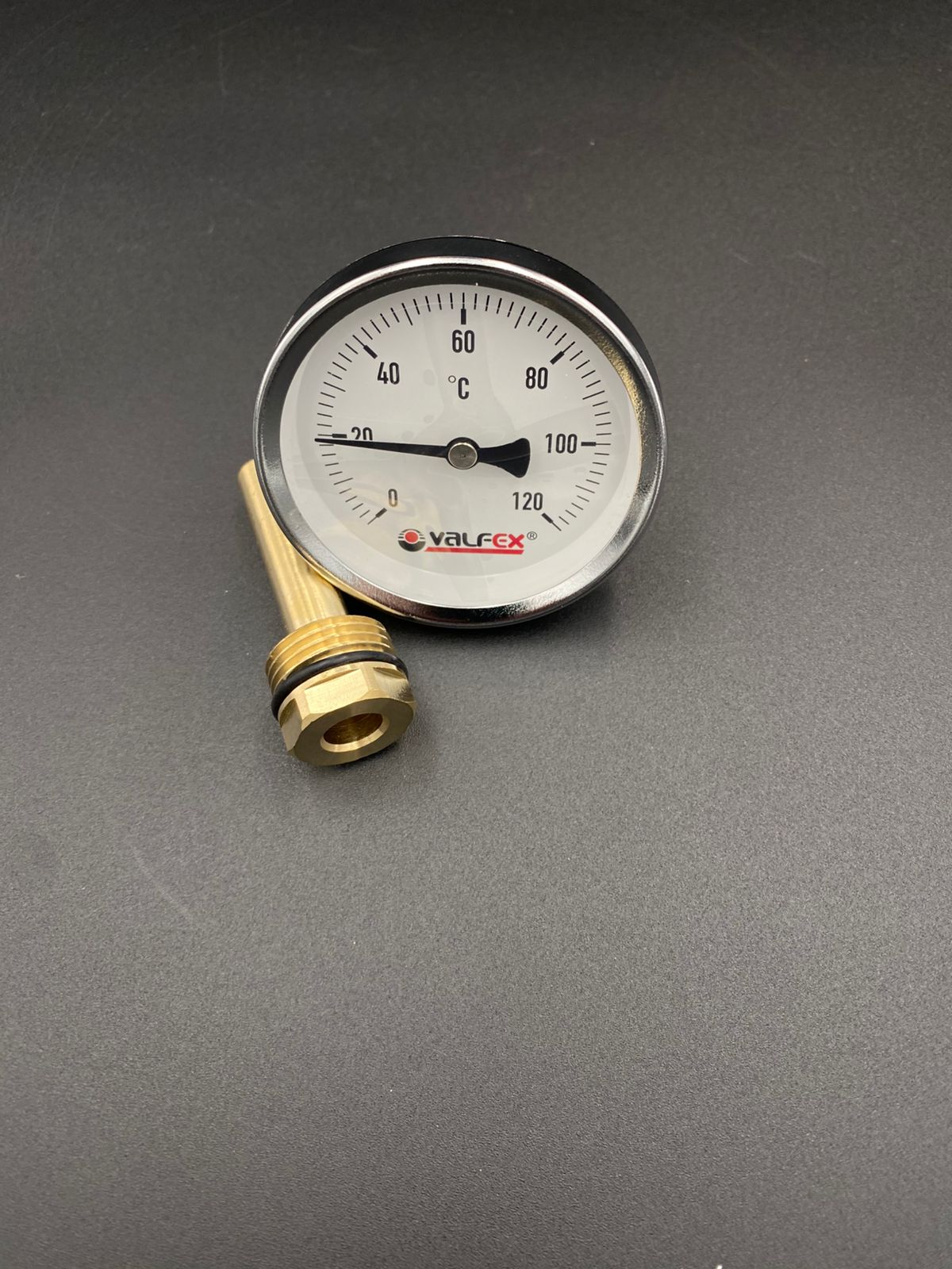 Термометр биметаллический с погружной гильзой 63 мм (заднее подключение) ,VALFEX, арт.VF.TG.63.012.120