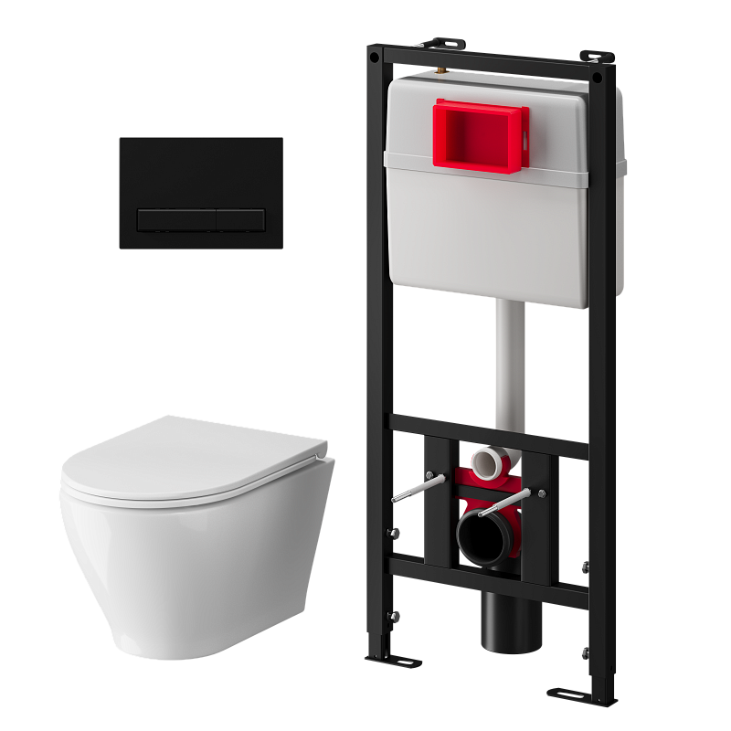 Набор инсталляции 50 см АНИ Пласт WN5 1433 Breeze с безободковым унитазом, с сиденьем микролифт, черный матовый клавишей WP1433