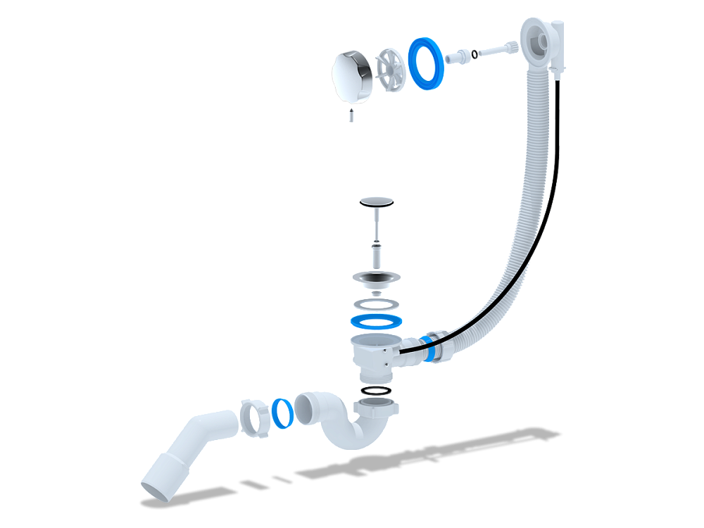 Перелив полуавтомат с прямоточным сифоном АНИ Пласт EM611 580 мм с переходной трубой 45 градусов 40х50 мм