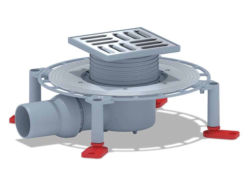 Трап для душа АНИ Пласт TVZ5614 DN50 горизонтальный регулируемый с комбинированным затвором и решёткой из нержавеющей стали 120х120 мм