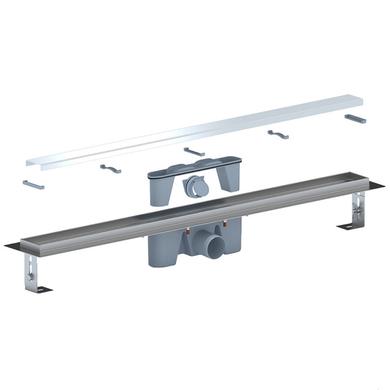 Трап линейный из нержавеющей стали АНИ Пласт TLZ2185G DN50 с комбинированным затвором глянцевой решёткой Штиль 850х65 мм