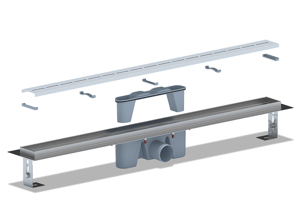 Трап линейный из нержавеющей стали АНИ Пласт TL2585M выпуск 50 мм решётка Киль матовая 850 мм