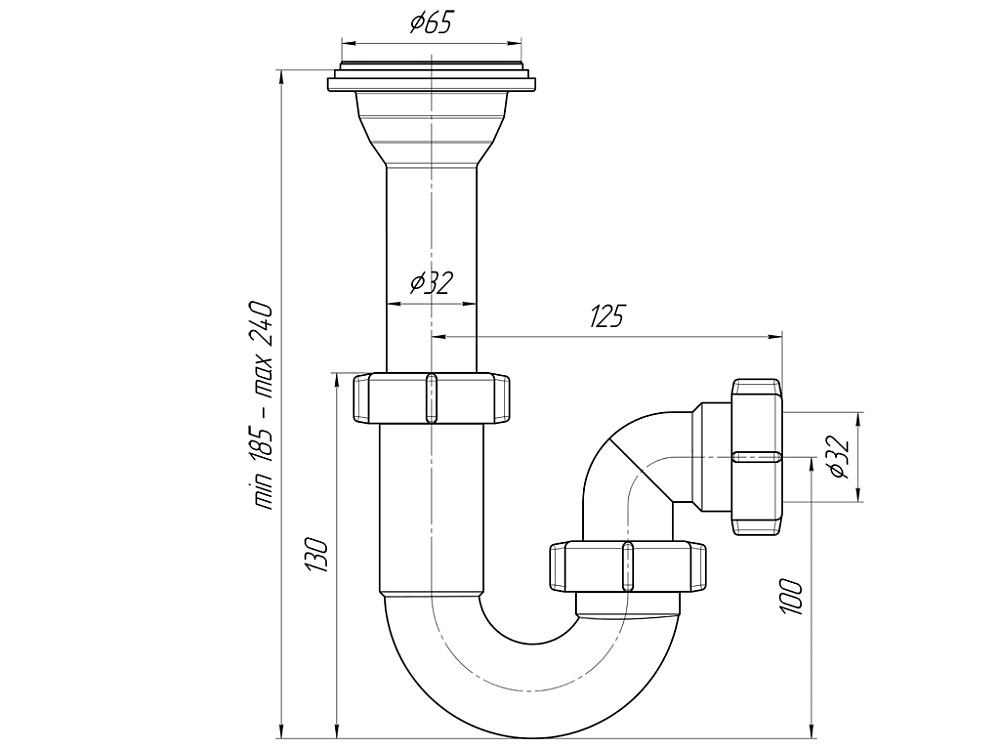 Сифон для раковины АНИ Пласт DB2000 1 1/4 дюйма 32 мм прямоточный