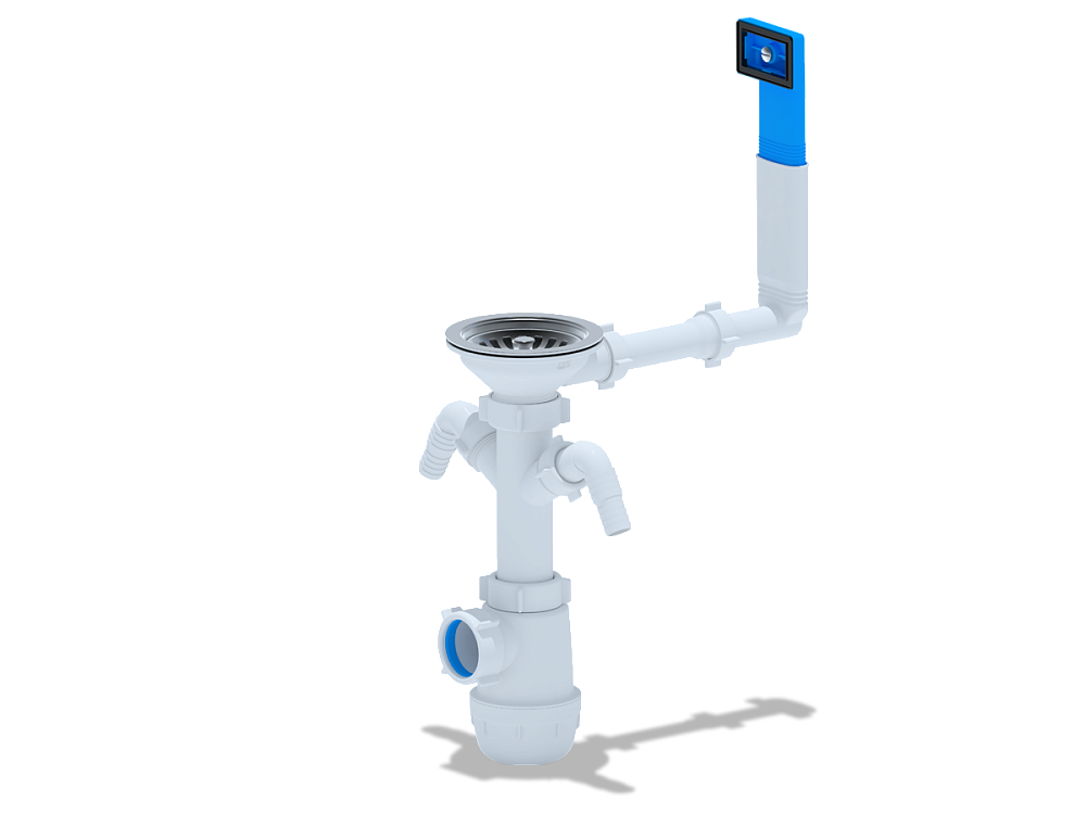 Сифон для мойки АНИ Пласт Грот A0146 3 1/2 дюйма 40 мм с жестким переливом и двумя отводами для стиральной машины