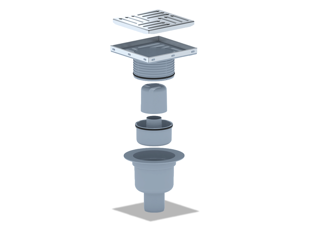 Трап вертикальный регулируемый АНИ Пласт TA5712 слив 50 мм с решеткой из нержавеющей стали 150х150 мм