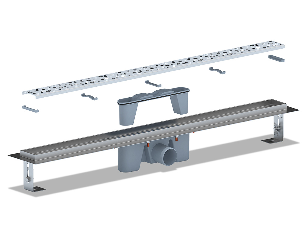 Трап линейный из нержавеющей стали АНИ Пласт TL2385M выпуск 50 мм решётка Бриз матовая 850 мм