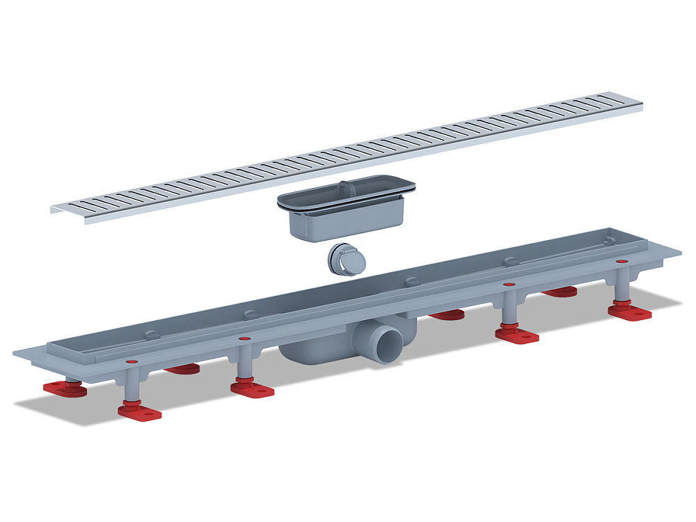 Трап линейный пластиковый АНИ Пласт TL1475M выпуск 40 мм решётка Бимс матовая нержавеющая сталь 750 мм