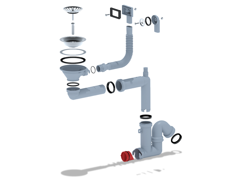 Cифон для мойки АНИ Пласт F серия F5345S 3 1/2 дюйма 40 мм смещенный с гибким переливом и отводом для стиральной машины