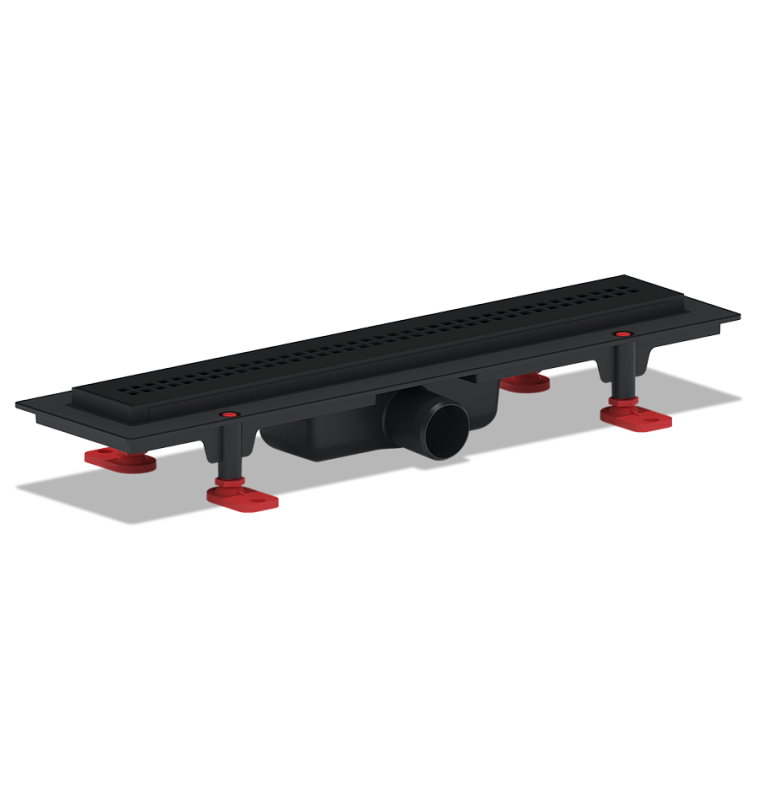 Трап линейный пластиковый АНИ Пласт TL1245BL выпуск 40 мм решётка Риф чёрная нержавеющая сталь 450 мм