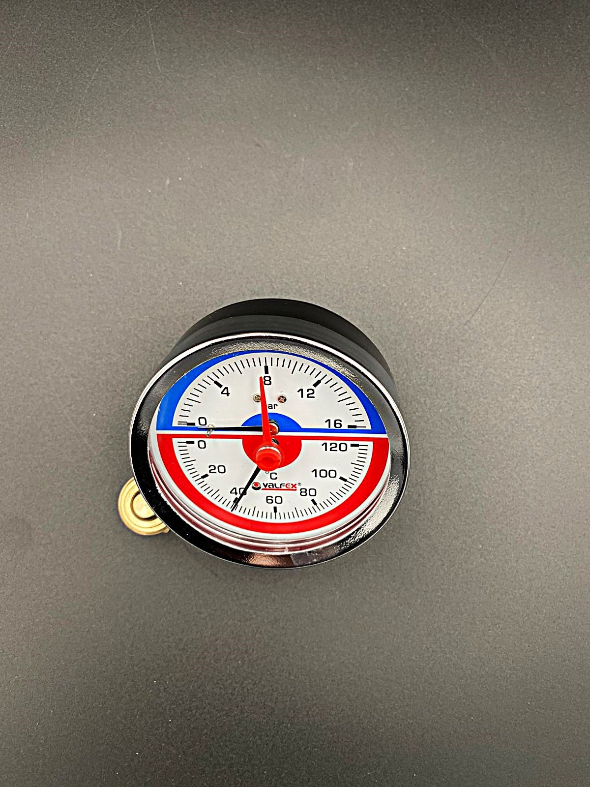 Термоманометр аксиальный (заднее подключение), 16 бар, VALFEX, арт.VF.TMZ.80.012.16