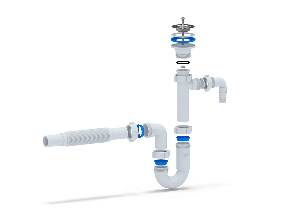 Сифон для раковины АНИ Пласт DB1305 с отводом для стиральной машины и гибкой трубой 32х32 мм