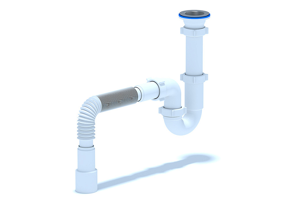 Сифон для мойки АНИ Пласт D0115 1 1/2 дюйма 40 мм прямоточный с гибкой тубой 40х40/50 мм