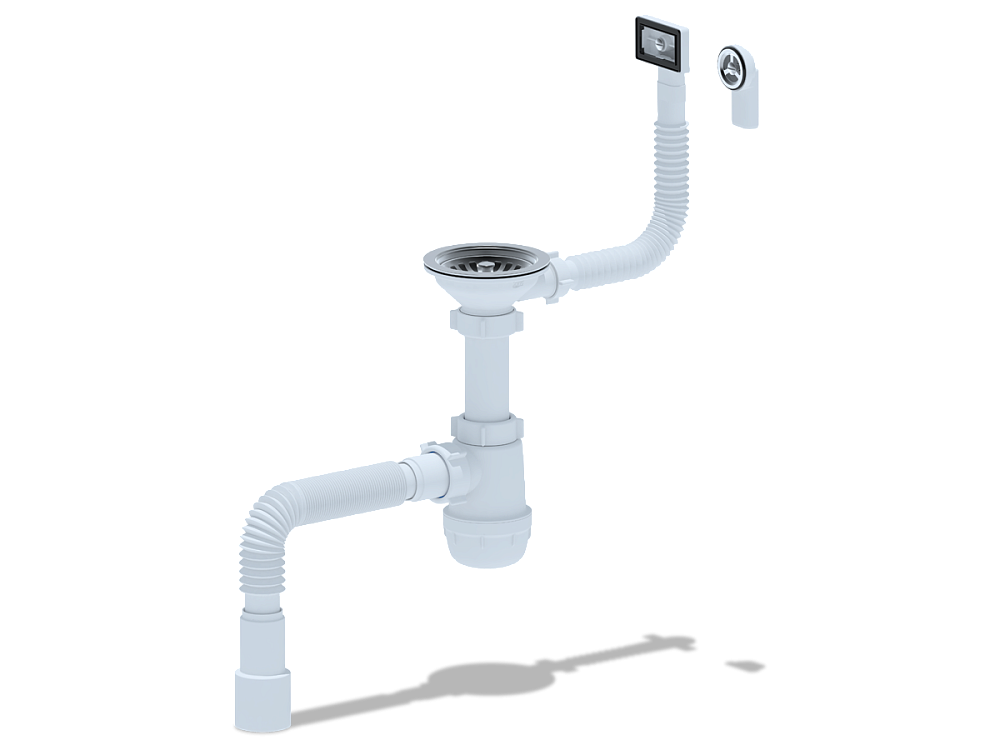 Сифон для мойки АНИ Пласт Грот A0145DIY 3 1/2 дюйма 40 мм с переливом и гибкой трубой 40х40/50 мм