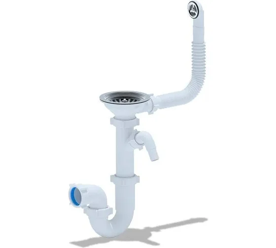 Сифон для мойки АНИ Пласт D1042SP 3 1/2 дюйма 40 мм прямоточный с переливом и отводом для стиральной машины